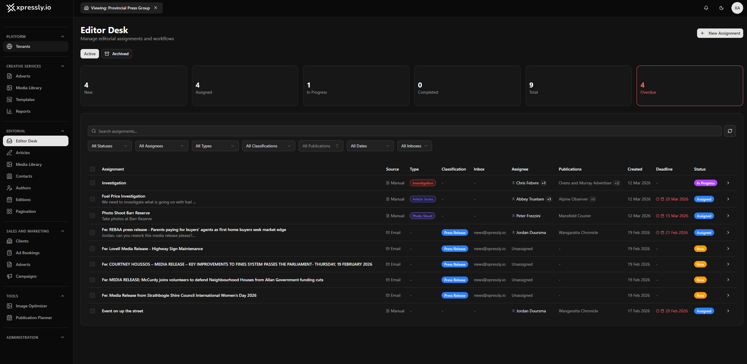 Editor Desk assignment management