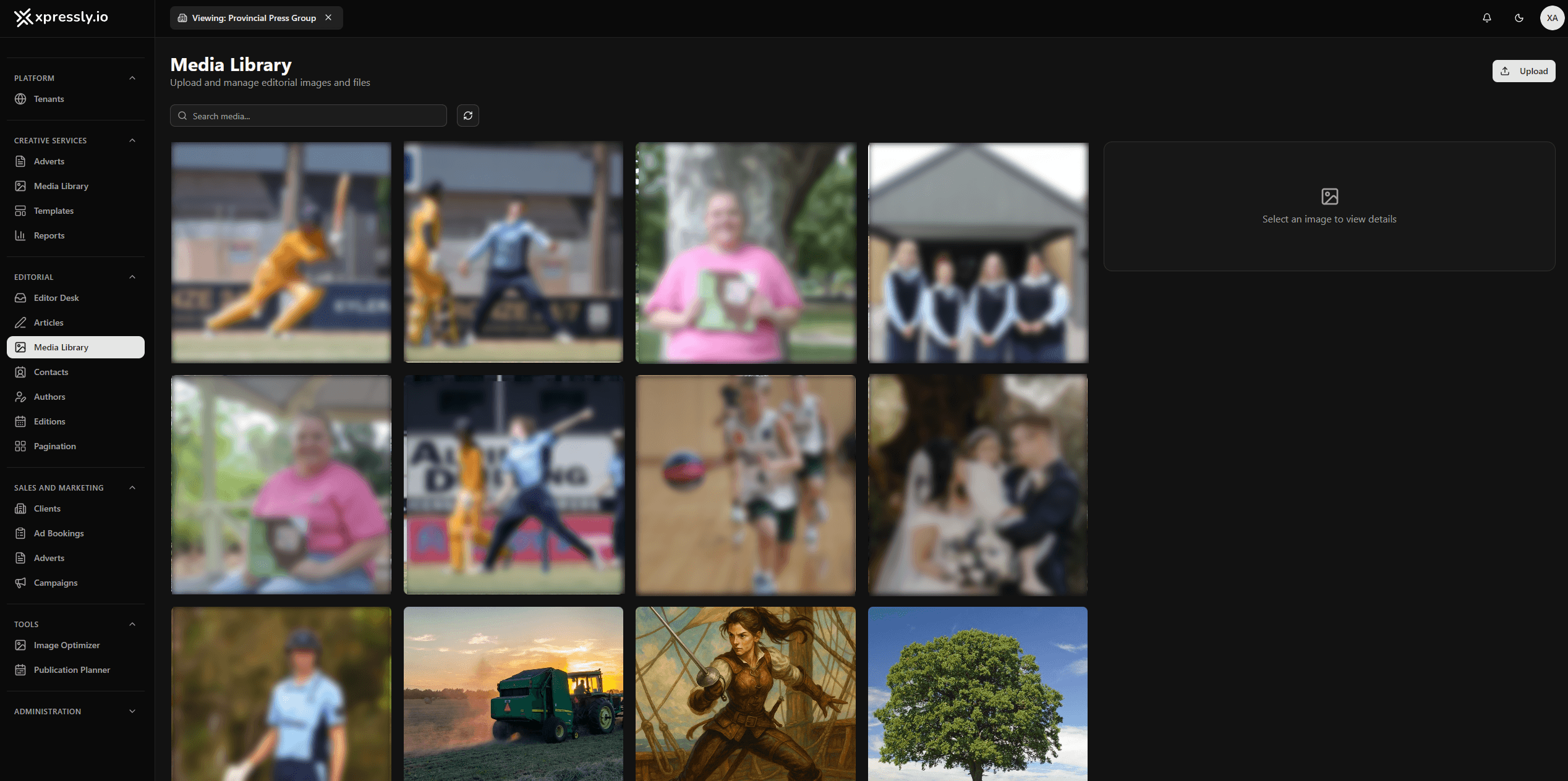 Media library with image grid